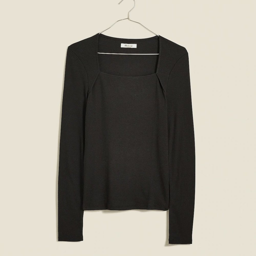 Madewell Rib Square Neck Long Sleeve Black NWT